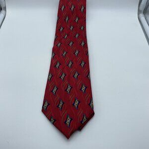 JZ Richards Born in Boulder for Nordstrom Silk Tie Red Black Gold Geometric 60”